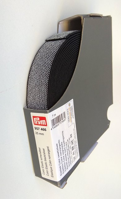 Λάστιχο ραπτικής Ζακάρ Μαύρο- Ασημί 25 mm (Rubber sewing tape) – Prym 957466